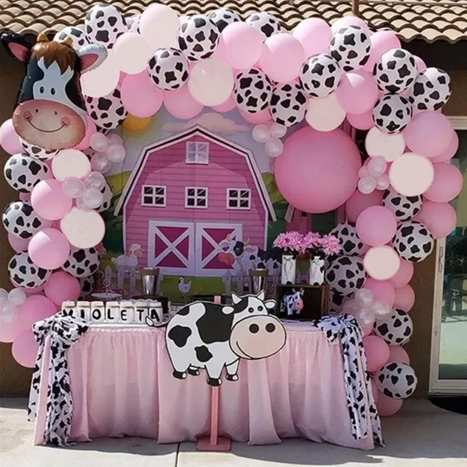 Finypa Cow Theme Party Décor, 63pcs Kit, Birthday Banner, Balloons