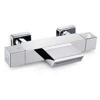 Robinet mélangeur thermostatique carré mural en laiton chromé pour baignoire, contrôle de la température