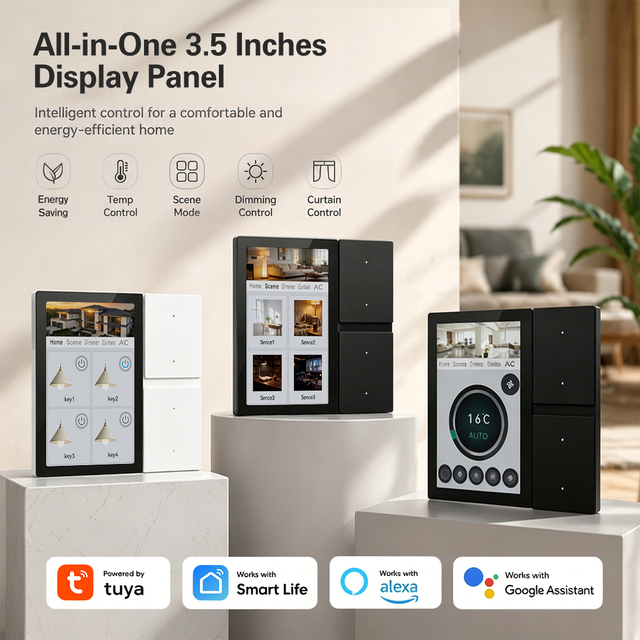 Zigbee Smart Screen Switch 3.5 Inch 4 Gang Touch Panel With Curtain Scene Control Works With Tuya Alexa for Apartment Office