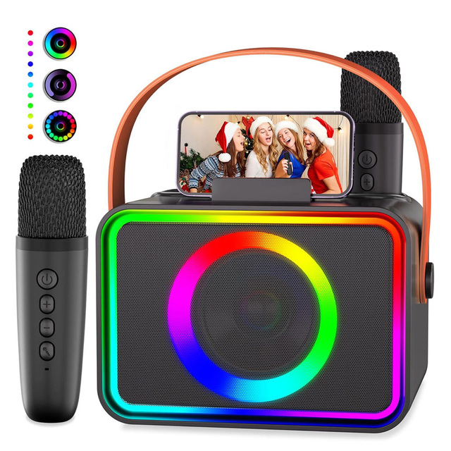 Wireless Microphone System RGB LED Lighting 2 Handheld Microphones Portable BT 5.0 Home KTV for Parties Stage Gatherings Gift