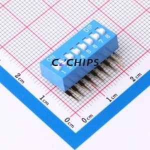 DT-08LT DIP Switch Through hole Component (THT),P=2.54mm Switch Flat Toggle, Raised Type Single Pole Single Throw 8 2.54mm - Product Image 1
