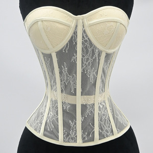 Top <span class=keywords><strong>Corsetto</strong></span> Modellante FancyShape con Pizzo e Rete, Bustier <span class=keywords><strong>Push</strong></span>-<span class=keywords><strong>up</strong></span> in Spandex/Nylon per Feste - Product Image 4