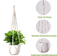 Panier suspendu en coton léger et réglable avec perles en bois pour pots de 4 à 15 pouces, décoration intérieure/extérieure bohème