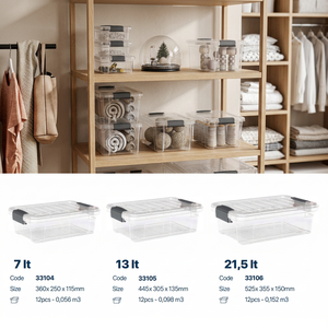 กล่องเก็บของพลาสติกใสแบบซ้อนได้อเนกประสงค์ ฝาล็อคได้ ขนาด 7 ลิตร 13 ลิตร 21.5 ลิตร สำหรับห้องครัว ตู้เสื้อผ้า บ้าน สำนักงาน อุปกรณ์งานฝีมือ - Product Image 3