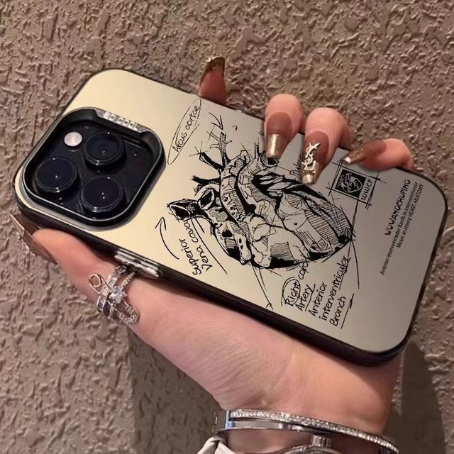 Trendy Graffiti Heart English Design Plating Frame Shockproof Fashion Case for iPhone 16 17 Pro Max/15/14/13/12/11/XS