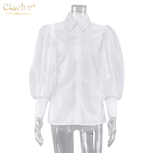 Clacive 2020 nueva llegada Ropa de Mujer Ropa de <span class=keywords><strong>Organza</strong></span> de malla de <span class=keywords><strong>manga</strong></span> larga bocanada camisas casuales para mujeres blusas - Product Image 4