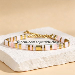 Wholesale Children's Handmade Bohemian Geometric <b>Beaded</b> <b>Bracelet</b> Fashion Pink <b>Gold</b> Tila Bead Adjustable Party Jewelry Gift - Product Image 3