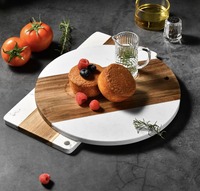 Planche de service en marbre blanc écologique, plateau rond en bambou, planche à découper en bois pour fromage