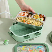 Boîte à lunch en acier inoxydable avec 3 compartiments, hermétique et anti-fuite, sans BPA, conteneur de stockage alimentaire pour enfants