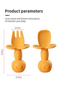Juego de Cuchara y Tenedor de Silicona para Bebé, Libre de BPA, Grado Alimenticio, con Diseño de Dibujos Animados, Babero, Tazón, Cubiertos para Niños Pequeños, Vajilla, Paquete de Regalo - Product Image 2