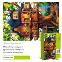 Puzzles en papier personnalisés en gros, 1000 pièces, thème cabane dans les arbres fantastique, avec boîte de rangement, jouets éducatifs, jeux en boîte