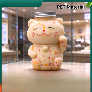ขวด PET รูปแมวนำโชค ขนาด 500 มล. ปากกว้าง ขวดพลาสติกใสสำหรับน้ำผลไม้ นม ชา ขวดเครื่องดื่มแบบใช้แล้วทิ้ง สำหรับใช้ในเชิงพาณิชย์ - Product Image 1