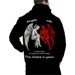 Felpa con Cappuccio da Uomo Stile Trendy con Stampa Angelo e Diavolo, Logo Personalizzato, Produttore di Abbigliamento Maschile alla Moda, Colletto con Cappuccio dal Design Distintivo - Product Image 3