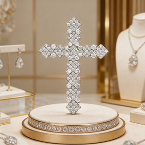 CUSTOM SILVER 10K/14K/18K GOLD PLATED LAB GROWN CVD DIAMOND CLASSIC ENGAGEMENT GIFT SWEATER <b>CHAIN</b> NECKLACE <b>CROSS</b> PENDANT - Product Image 4