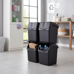 Ensemble de 4 poubelles KEDEN SORTIBOX, plastique 100% recyclé, noir, 80L - Product Image 3