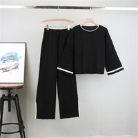 Ensemble deux pièces décontracté pour femme, style coréen, haut en viscose à manches amples et pantalon large fendu, infroissable, collection printemps