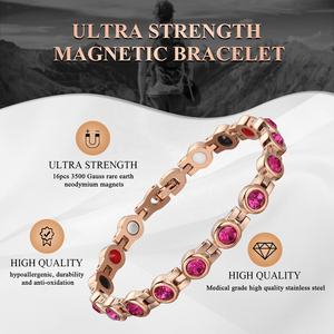 Joyería Biomagnética, Pulsera Magnética de Acero Inoxidable Color Oro Rosa con Piedra Fucsia para Mujer, Joyería para Artritis, Pulsera Magnética de Aluminio - Product Image 2