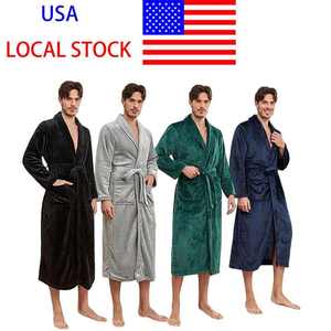 Usa Warehouse Discount Price Winter 5 Star Hotel Plush Hooded Fleece Long <b>Bathrobes</b> Pyjamas <b>Men</b> Sleepwear Stripe Bath Robe - Product Image 2
