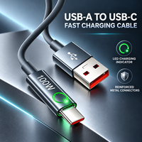 Kabel Pengisian Cepat USB Type C 100W 3A Grosir, Pemutus Otomatis Pintar, Indikator LED, Konektor Aluminium Alloy, PVC, Logo Kustom OEM