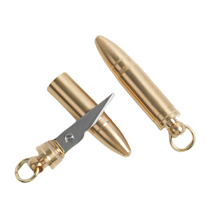 Brass Bullet Knife <b>Keychain</b> Stainless Steel Blade Copper Metal Craft Pendant Utility Knife Gift - Product Image 2
