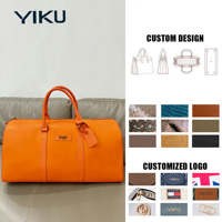Sac de voyage de luxe personnalisé YIKU avec logo complet, sac de week-end, sac de voyage de nuit, sac de sport en cuir PU de créateur pour hommes avec logo imprimé