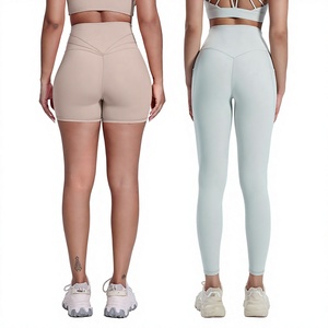 Leggings taille haute unis pour femmes, vêtements de sport respirants et à séchage rapide, ensemble 2 pièces sans couture avant, shorts de fitness pour femmes - Product Image 3