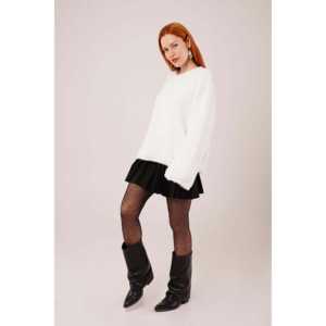 Pull blanc moelleux à coupe ample pour femme, tricot décontracté anti-boulochage à manches longues - Product Image 5