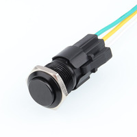Interruptor de Botón de Metal Impermeable con Carcasa de Aluminio y Superficie de Botón Negra de 16 mm Sin LED, Interruptor de Botón Autoblocante