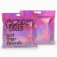 Pochette personnalisée avec logo, refermable, pour masques faciaux, emballage transparent en VMPET polyester brillant, couleur holographique laser, fermeture éclair PET