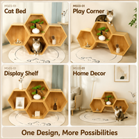 Condo pour chat hexagonal en bois naturel modulaire moderne, maison pour chat multifonctionnelle pour salon