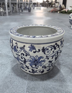 ヴィンテージブルー & ホワイトセラミックボウルプランター高品質青と白の磁器フラワーポット伝統的なパターンの魚のポット - Product Image 2