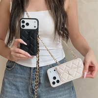 Étui de protection de luxe à motif diamant 3D avec fentes pour cartes et chaîne bandoulière pour iPhone 17 Pro Max, Air 16, 15, 14, 13, 12, 11 Plus