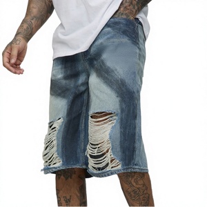 Jeans en denim tricoté déchiré de haute qualité pour hommes, coupe droite, coton, vintage, style Y2K, baggy, streetwear - Product Image 3