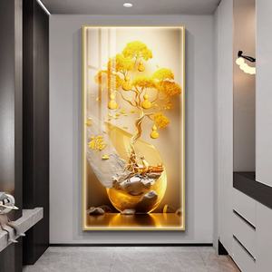 Lámpara LED de pared con diseño de árbol dorado de porcelana de cristal, personalizable de fábrica, para decoración del hogar, sala de estar, entrada de hotel, arte mural. - Product Image 2