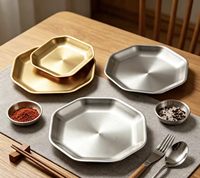 Plato de Acero Inoxidable Grueso FLEY, Clásico para Barbacoa Coreana, Bandeja Resistente y Ecológica para Barbacoa, Sushi, Postres, Uso en Restaurantes