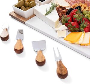 Ensemble de plateaux rectangulaires en marbre, ardoise et bambou pour fromage et charcuterie, avec couteaux en acier inoxydable, pour restaurant - Product Image 6
