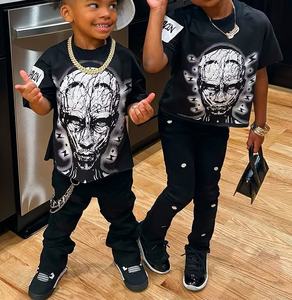 Ensemble de vêtements pour enfants unisexes en coton 100% avec logo personnalisé, vêtements de rue décontractés, t-shirt, <span class=keywords><strong>legging</strong></span>, pantalon de survêtement, ensemble de survêtement pour enfants - Product Image 2