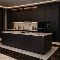 Meubles de cuisine modulaires modernes en aggloméré, MDF et contreplaqué pour salle à manger avec tiroir et évier