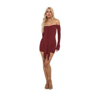Robe moulante à épaules dénudées, coupe ajustée, manches longues, dos nu, mini-robe élégante pour soirée