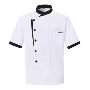 OEM personalizado Unisex poliéster sarga Hotel & Restaurant uniformes clásico de los hombres de manga media Chef chaqueta de diseño para Bar <span class=keywords><strong>camarero</strong></span> trabajos - Product Image 1