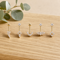 CRYSPURE 14G 316L Chirurgenstahl Bauchnabelpiercings Vergoldet CZ Blatt Kreuz Lotusblume Nabelpiercing Körperschmuck Großhandel
