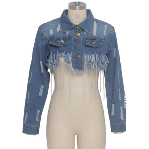Vendita calda Jeans <span class=keywords><strong>giacca</strong></span> cappotto signore nappe azzurre bottone lavato giacche di Jeans Casual da <span class=keywords><strong>donna</strong></span> corte - Product Image 4