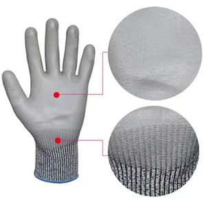 Anti corte Nivel 5 4x43c <span class=keywords><strong>PU</strong></span> recubierto guantes de trabajo HPPE forro guantes de seguridad transpirables - Product Image 4