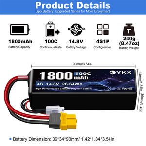 Lipo Xt60 T-Plug Batterij Voor Rc Uav & Rc Auto <span class=keywords><strong>2</strong></span> ~ 6S 1800Mah/2200Mah/2600Mah Drone Batterij Hoge Snelheid Lithium-Polymeer Batterij - Product Image 2