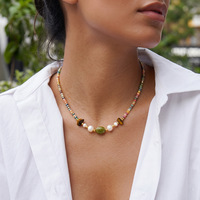 Collier pour femme en acier inoxydable plaqué or avec perles, pierres naturelles et perles d'imitation, design géométrique pour les occasions de fête