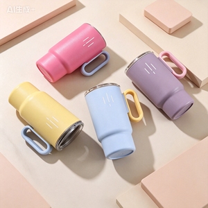 Gobelet isotherme en acier inoxydable 304 avec couvercle et poignée, portable pour voiture, maison, bureau - Product Image 3