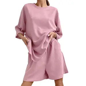 Custom Tik Tok Live Cartoon Mickey Driedelige Pak Homewear Voor Vrouwen Stream, Nachtkleding Katoenen Korte Mouw Pyjama/