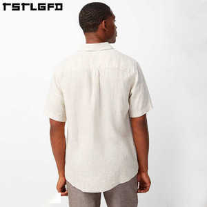 เสื้อเชิ้ตผ้าลินินของผู้ชายแบบสั่งตัดแบบยั่งยืนแขนสั้นแบบติดกระดุมสำหรับ100% ลำลองผ้าฝ้ายถักลายพื้นสำหรับฤดูร้อน - Product Image 5