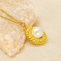 Collier pendentif rond en acier inoxydable avec perle électroplaquée, chaîne en bambou, bijoux tendance de luxe léger pour femmes, style Instagram