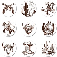 Sous-verres en bois, 9 pièces, design western cowboy, sous-verres ronds réutilisables pour la décoration de la maison, du bureau, du bar, de la table